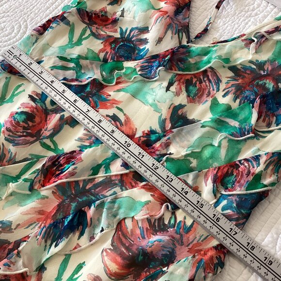 Anthropologie Floral V-Neck Ruffle Mini Dress Sz S Boho Summer Party Outfit Past - Picture 5 of 15